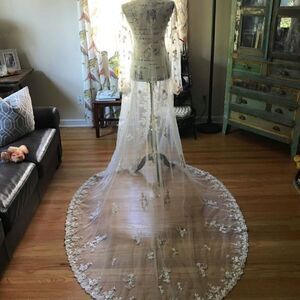 OLEG CASSINI Bridal Sweep Train Jacket, Lace and Pearls